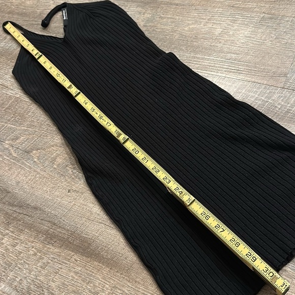 Bershka Black Ribbed Knit vneck spaghetti strap bodycon mini Dress size small - Picture 8 of 9